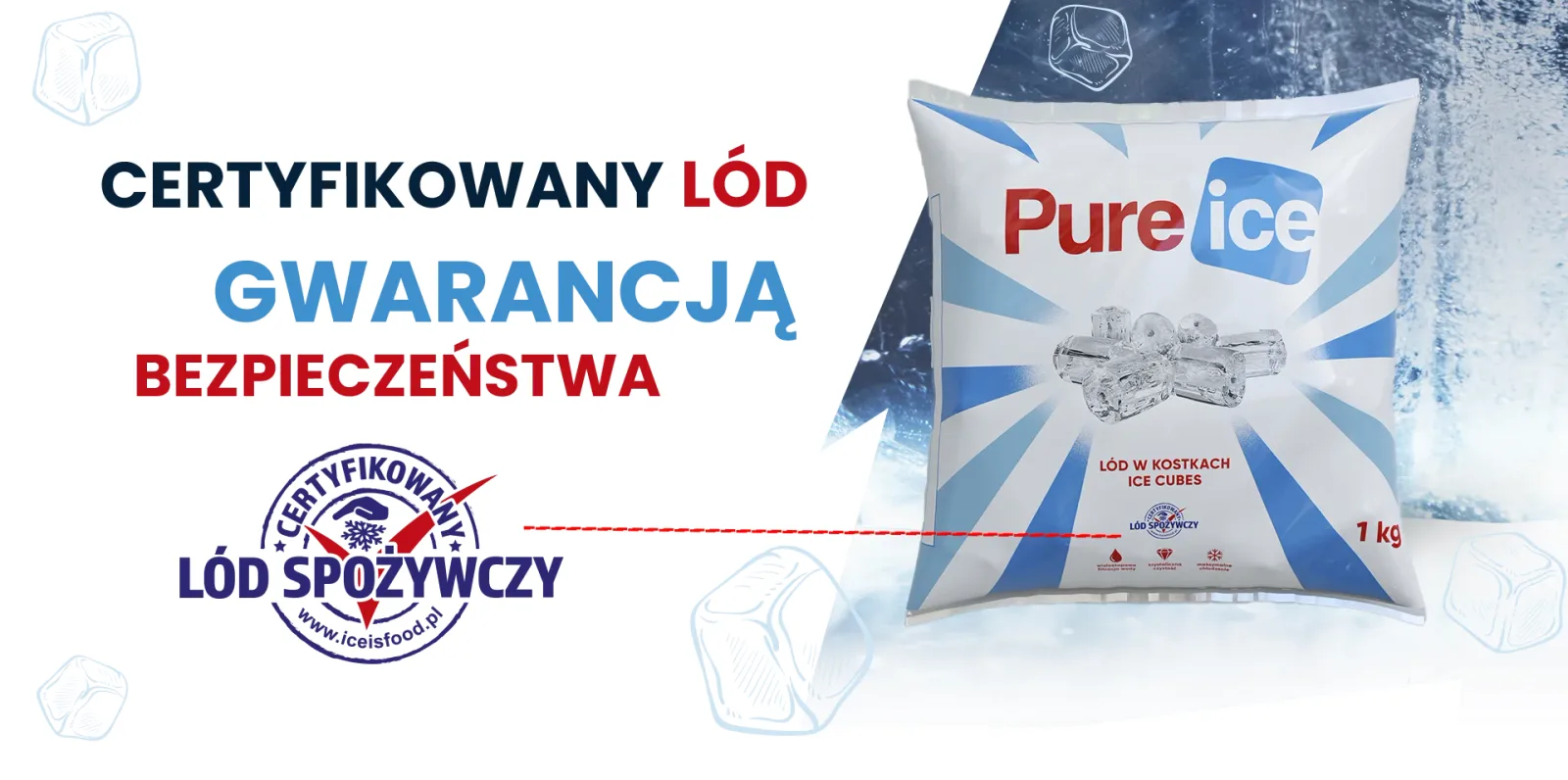 Certyfikowany lód gwarancją bezpieczeństwa — worek lodu w kostkach Pure Ice 1 kg ze znakiem „Certyfikowany lód spożywczy”