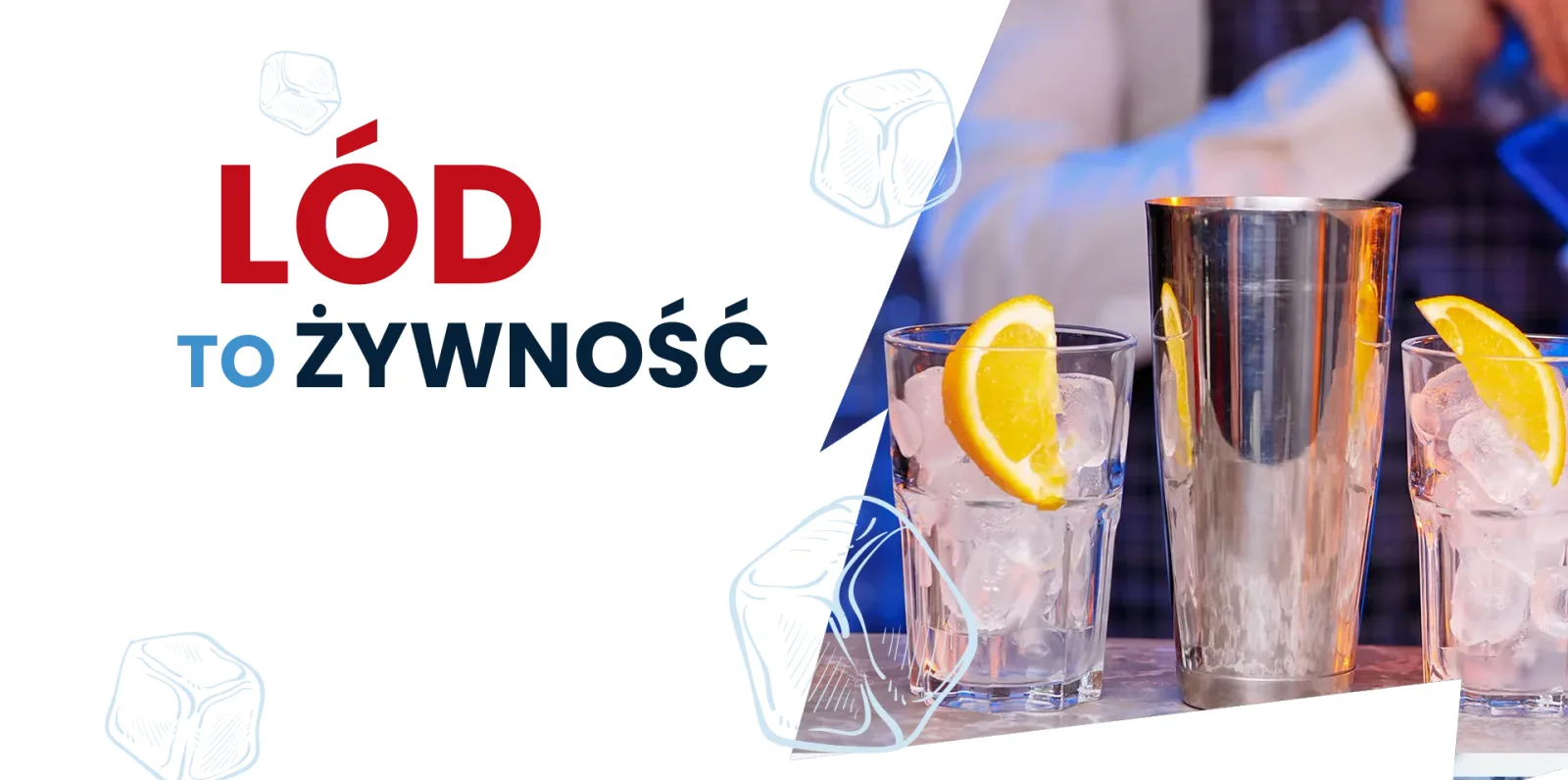 Lód to żywność — drinki z lodem i pomarańczą przy shakerze