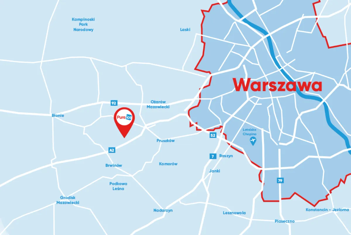 Map of the Pure Ice location in Brwinów, near Warsaw
